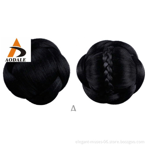 High quality wholesale ladies fashion brown headwear wig knot easy to tie clip in Hair bun hair toupee synthetic extensions